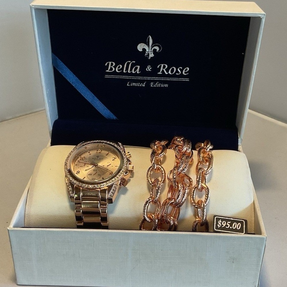 Bella & Rose Limited Edition Womens Rose Gold Watch and Bracelet Gift Set NEW